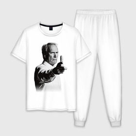 Мужская пижама хлопок с принтом Клинт Иствуд в Тюмени, 100% хлопок | брюки и футболка прямого кроя, без карманов, на брюках мягкая резинка на поясе и по низу штанин
 | вестерн | гран торино | клинт иствуд