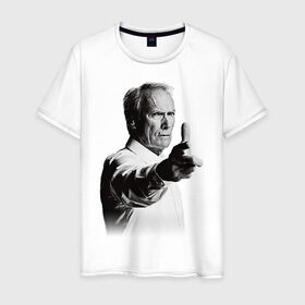 Мужская футболка хлопок с принтом Клинт Иствуд в Тюмени, 100% хлопок | прямой крой, круглый вырез горловины, длина до линии бедер, слегка спущенное плечо. | вестерн | гран торино | клинт иствуд