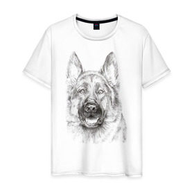 Мужская футболка хлопок с принтом Собака Овчарка в Тюмени, 100% хлопок | прямой крой, круглый вырез горловины, длина до линии бедер, слегка спущенное плечо. | dog | животные | овчарка | пес | песик | собака