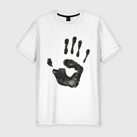 Мужская футболка премиум с принтом Отпечаток руки в Тюмени, 92% хлопок, 8% лайкра | приталенный силуэт, круглый вырез ворота, длина до линии бедра, короткий рукав | ладонь | отпечаток | отпечаток руки | рука | след от руки
