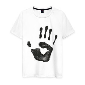Мужская футболка хлопок с принтом Отпечаток руки в Тюмени, 100% хлопок | прямой крой, круглый вырез горловины, длина до линии бедер, слегка спущенное плечо. | ладонь | отпечаток | отпечаток руки | рука | след от руки