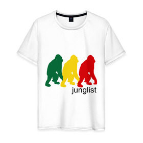 Мужская футболка хлопок с принтом Junglist - обезьяны в Тюмени, 100% хлопок | прямой крой, круглый вырез горловины, длина до линии бедер, слегка спущенное плечо. | junglist | джанглисты | обезьяны