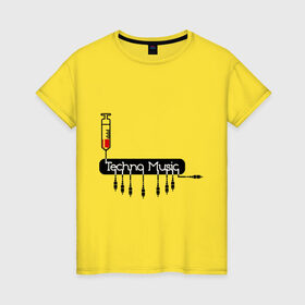 Женская футболка хлопок с принтом Techno Music шприц и джеки в Тюмени, 100% хлопок | прямой крой, круглый вырез горловины, длина до линии бедер, слегка спущенное плечо | music | techno | tiesto | музыка | техно | электронная музыка