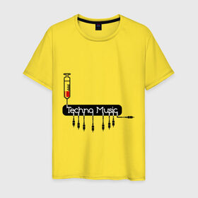 Мужская футболка хлопок с принтом Techno Music шприц и джеки в Тюмени, 100% хлопок | прямой крой, круглый вырез горловины, длина до линии бедер, слегка спущенное плечо. | music | techno | tiesto | музыка | техно | электронная музыка