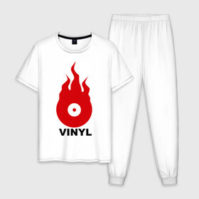 Мужская пижама хлопок с принтом Vinyl в Тюмени, 100% хлопок | брюки и футболка прямого кроя, без карманов, на брюках мягкая резинка на поясе и по низу штанин
 | tiesto | vinyl | винил | огонь | пластинка