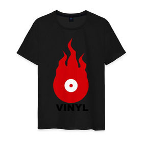 Мужская футболка хлопок с принтом Vinyl в Тюмени, 100% хлопок | прямой крой, круглый вырез горловины, длина до линии бедер, слегка спущенное плечо. | tiesto | vinyl | винил | огонь | пластинка