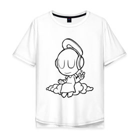Мужская футболка хлопок Oversize с принтом Ангел в наушниках в Тюмени, 100% хлопок | свободный крой, круглый ворот, “спинка” длиннее передней части | club | dj | ангел | диджей | клуб | наушники