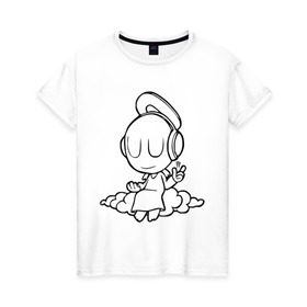 Женская футболка хлопок с принтом Ангел в наушниках в Тюмени, 100% хлопок | прямой крой, круглый вырез горловины, длина до линии бедер, слегка спущенное плечо | club | dj | ангел | диджей | клуб | наушники