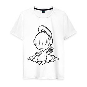 Мужская футболка хлопок с принтом Ангел в наушниках в Тюмени, 100% хлопок | прямой крой, круглый вырез горловины, длина до линии бедер, слегка спущенное плечо. | club | dj | ангел | диджей | клуб | наушники