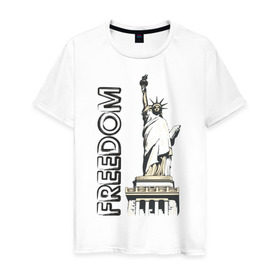 Мужская футболка хлопок с принтом Freedom в Тюмени, 100% хлопок | прямой крой, круглый вырез горловины, длина до линии бедер, слегка спущенное плечо. | freedom | usa | америка | йорк | нью | нью йорк | свобода | статуя свободы | сша