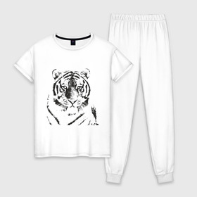 Женская пижама хлопок с принтом Tiger (3) в Тюмени, 100% хлопок | брюки и футболка прямого кроя, без карманов, на брюках мягкая резинка на поясе и по низу штанин | tiger | животные | тигр | хищник