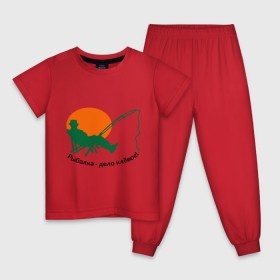 Детская пижама хлопок с принтом Рыбалка - клёвое дело! в Тюмени, 100% хлопок |  брюки и футболка прямого кроя, без карманов, на брюках мягкая резинка на поясе и по низу штанин
 | дело клевое | прикольные | рисунок | рыбалка