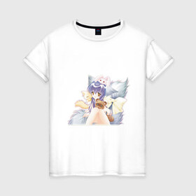 Женская футболка хлопок с принтом Девочка с игрушками в Тюмени, 100% хлопок | прямой крой, круглый вырез горловины, длина до линии бедер, слегка спущенное плечо | anime | аниме | анимэ