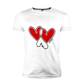 Мужская футболка премиум с принтом Love с сердцами - Luboff в Тюмени, 92% хлопок, 8% лайкра | приталенный силуэт, круглый вырез ворота, длина до линии бедра, короткий рукав | Тематика изображения на принте: 