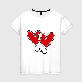 Женская футболка хлопок с принтом Love с сердцами - Luboff в Тюмени, 100% хлопок | прямой крой, круглый вырез горловины, длина до линии бедер, слегка спущенное плечо | 