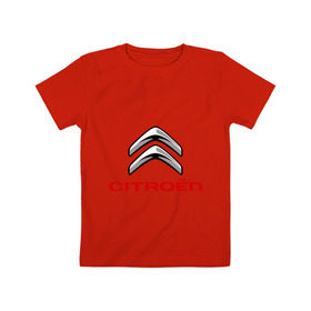Детская футболка хлопок с принтом Citroen в Тюмени, 100% хлопок | круглый вырез горловины, полуприлегающий силуэт, длина до линии бедер | citroen | авто | авто2012 | автомобили | автомобиль | бренд | бренды | логотип | ситроен