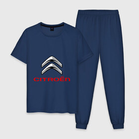 Мужская пижама хлопок с принтом Citroen в Тюмени, 100% хлопок | брюки и футболка прямого кроя, без карманов, на брюках мягкая резинка на поясе и по низу штанин
 | citroen | авто | авто2012 | автомобили | автомобиль | бренд | бренды | логотип | ситроен