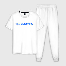 Мужская пижама хлопок с принтом Subaru (3) в Тюмени, 100% хлопок | брюки и футболка прямого кроя, без карманов, на брюках мягкая резинка на поясе и по низу штанин
 | auto | subaru | авто | автобренды | автомобиль | субарик | субару | тачки