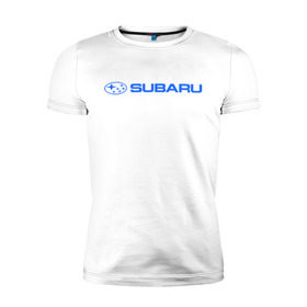 Мужская футболка премиум с принтом Subaru (3) в Тюмени, 92% хлопок, 8% лайкра | приталенный силуэт, круглый вырез ворота, длина до линии бедра, короткий рукав | Тематика изображения на принте: auto | subaru | авто | автобренды | автомобиль | субарик | субару | тачки