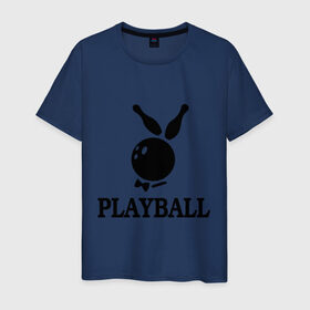 Мужская футболка хлопок с принтом Playball в Тюмени, 100% хлопок | прямой крой, круглый вырез горловины, длина до линии бедер, слегка спущенное плечо. | bowling | playball | playboy | боулинг | кегли | плейбой | шар | шары