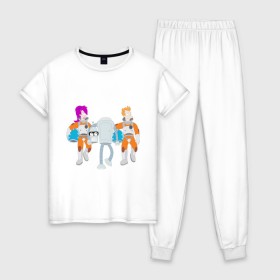 Женская пижама хлопок с принтом Футурама - Бендер держит голову в Тюмени, 100% хлопок | брюки и футболка прямого кроя, без карманов, на брюках мягкая резинка на поясе и по низу штанин | bender | futurama | бендер | футурама