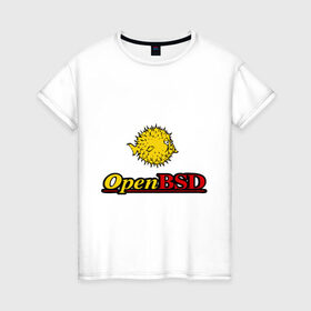 Женская футболка хлопок с принтом Open BSD в Тюмени, 100% хлопок | прямой крой, круглый вырез горловины, длина до линии бедер, слегка спущенное плечо | Тематика изображения на принте: linux | openbsd | линукс | программа | софт