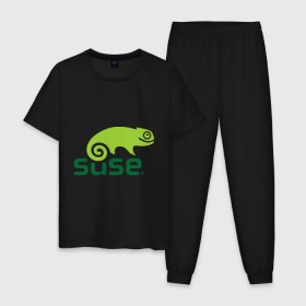 Мужская пижама хлопок с принтом Suse в Тюмени, 100% хлопок | брюки и футболка прямого кроя, без карманов, на брюках мягкая резинка на поясе и по низу штанин
 | linux | suse | линукс | программа | софт