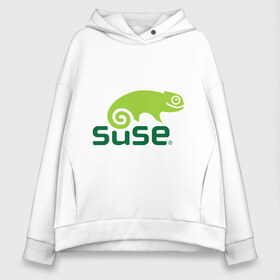 Женское худи Oversize хлопок с принтом Suse в Тюмени, френч-терри — 70% хлопок, 30% полиэстер. Мягкий теплый начес внутри —100% хлопок | боковые карманы, эластичные манжеты и нижняя кромка, капюшон на магнитной кнопке | linux | suse | линукс | программа | софт