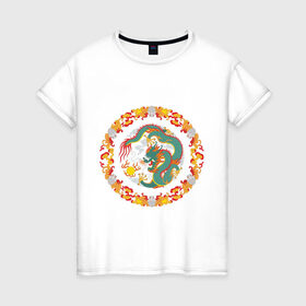 Женская футболка хлопок с принтом China dragon в Тюмени, 100% хлопок | прямой крой, круглый вырез горловины, длина до линии бедер, слегка спущенное плечо | china dragon | tribal | дракон | китайский дракон | трайбл | узор