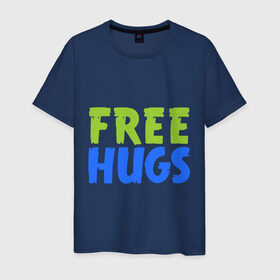 Мужская футболка хлопок с принтом Объятия бесплатно в Тюмени, 100% хлопок | прямой крой, круглый вырез горловины, длина до линии бедер, слегка спущенное плечо. | Тематика изображения на принте: free hugs | обнимать | объятия бесплатно | подарите людям свои теплые дружеские объятияобниматься