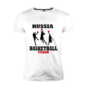 Мужская футболка премиум с принтом Русский баскетбол в Тюмени, 92% хлопок, 8% лайкра | приталенный силуэт, круглый вырез ворота, длина до линии бедра, короткий рукав | российский