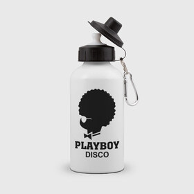 Бутылка спортивная с принтом Playboy disco в Тюмени, металл | емкость — 500 мл, в комплекте две пластиковые крышки и карабин для крепления | disco | play boy | playboy | диско | зайчик | плей бой | плейбой
