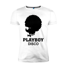 Мужская футболка премиум с принтом Playboy disco в Тюмени, 92% хлопок, 8% лайкра | приталенный силуэт, круглый вырез ворота, длина до линии бедра, короткий рукав | Тематика изображения на принте: disco | play boy | playboy | диско | зайчик | плей бой | плейбой