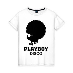 Женская футболка хлопок с принтом Playboy disco в Тюмени, 100% хлопок | прямой крой, круглый вырез горловины, длина до линии бедер, слегка спущенное плечо | disco | play boy | playboy | диско | зайчик | плей бой | плейбой