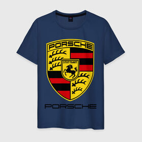 Мужская футболка хлопок с принтом Porsche (2) в Тюмени, 100% хлопок | прямой крой, круглый вырез горловины, длина до линии бедер, слегка спущенное плечо. | porsche | авто2012 | логотип порше | порш | порше | поршель | символ порше