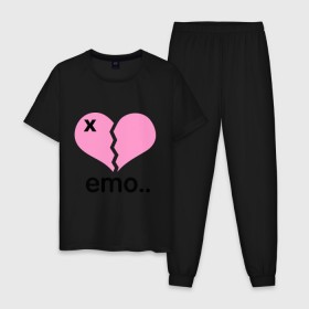 Мужская пижама хлопок с принтом Сердце эмо в Тюмени, 100% хлопок | брюки и футболка прямого кроя, без карманов, на брюках мягкая резинка на поясе и по низу штанин
 | Тематика изображения на принте: emo | пловинка сердца | розовое сердце | сердце | сердце эмо | субкультуры | эмо