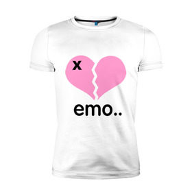 Мужская футболка премиум с принтом Сердце эмо в Тюмени, 92% хлопок, 8% лайкра | приталенный силуэт, круглый вырез ворота, длина до линии бедра, короткий рукав | Тематика изображения на принте: emo | пловинка сердца | розовое сердце | сердце | сердце эмо | субкультуры | эмо