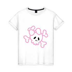 Женская футболка хлопок с принтом Эмо (9) в Тюмени, 100% хлопок | прямой крой, круглый вырез горловины, длина до линии бедер, слегка спущенное плечо | emo | розовый череп | эмо | эмо череп