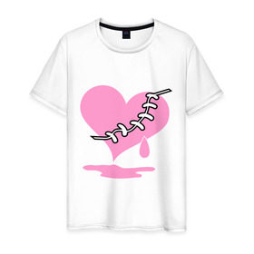 Мужская футболка хлопок с принтом Сердце Emo в Тюмени, 100% хлопок | прямой крой, круглый вырез горловины, длина до линии бедер, слегка спущенное плечо. | Тематика изображения на принте: emo | зашитое сердце | розовое сердце | сердце | сердце эмо | субкультуры | эмо
