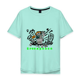Мужская футболка хлопок Oversize с принтом Greenpeace (2) в Тюмени, 100% хлопок | свободный крой, круглый ворот, “спинка” длиннее передней части | greenpeace | город | гринпис | загрязнение планеты | зеленый мир | мусор | планета замля