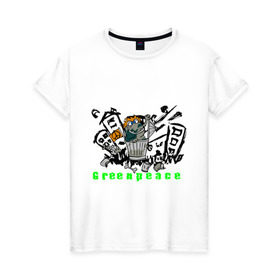 Женская футболка хлопок с принтом Greenpeace (2) в Тюмени, 100% хлопок | прямой крой, круглый вырез горловины, длина до линии бедер, слегка спущенное плечо | greenpeace | город | гринпис | загрязнение планеты | зеленый мир | мусор | планета замля