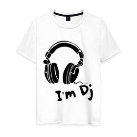 Мужская футболка хлопок с принтом Im Dj в Тюмени, 100% хлопок | прямой крой, круглый вырез горловины, длина до линии бедер, слегка спущенное плечо. | club | dj | диджей | клуб | наушники