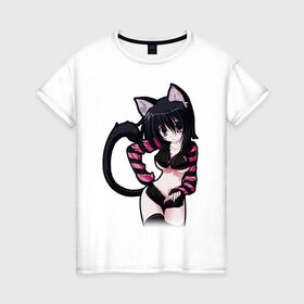 Женская футболка хлопок с принтом Эмо киска в Тюмени, 100% хлопок | прямой крой, круглый вырез горловины, длина до линии бедер, слегка спущенное плечо | anime | аниме | анимэ