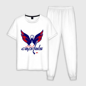 Мужская пижама хлопок с принтом Овечкин (Washington Capitals) в Тюмени, 100% хлопок | брюки и футболка прямого кроя, без карманов, на брюках мягкая резинка на поясе и по низу штанин
 | национальная хоккейная лига | нхл