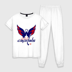 Женская пижама хлопок с принтом Овечкин (Washington Capitals) в Тюмени, 100% хлопок | брюки и футболка прямого кроя, без карманов, на брюках мягкая резинка на поясе и по низу штанин | национальная хоккейная лига | нхл
