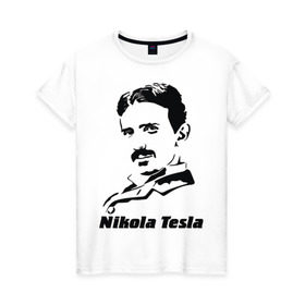 Женская футболка хлопок с принтом Nikola Tesla в Тюмени, 100% хлопок | прямой крой, круглый вырез горловины, длина до линии бедер, слегка спущенное плечо | Тематика изображения на принте: nikola tesla | знаменитая личность | знаменитость | никола тесла | портрет | тесла | ученый | физик