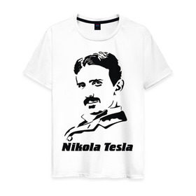 Мужская футболка хлопок с принтом Nikola Tesla в Тюмени, 100% хлопок | прямой крой, круглый вырез горловины, длина до линии бедер, слегка спущенное плечо. | Тематика изображения на принте: nikola tesla | знаменитая личность | знаменитость | никола тесла | портрет | тесла | ученый | физик