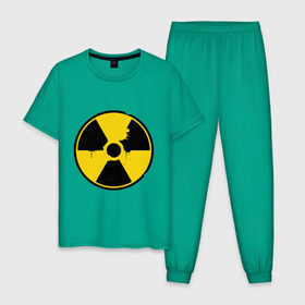 Мужская пижама хлопок с принтом Радиоактивность в Тюмени, 100% хлопок | брюки и футболка прямого кроя, без карманов, на брюках мягкая резинка на поясе и по низу штанин
 | знак радиации | предупреждение | радиация | радиоактивность | угрозы