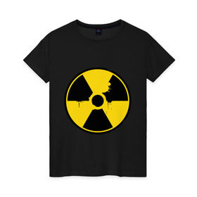 Женская футболка хлопок с принтом Радиоактивность в Тюмени, 100% хлопок | прямой крой, круглый вырез горловины, длина до линии бедер, слегка спущенное плечо | знак радиации | предупреждение | радиация | радиоактивность | угрозы