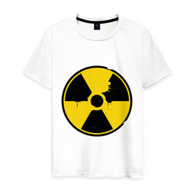 Мужская футболка хлопок с принтом Радиоактивность в Тюмени, 100% хлопок | прямой крой, круглый вырез горловины, длина до линии бедер, слегка спущенное плечо. | знак радиации | предупреждение | радиация | радиоактивность | угрозы